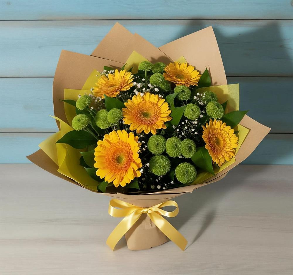 Букет цветов из: Герберы и Хризантемы в Чкаловске