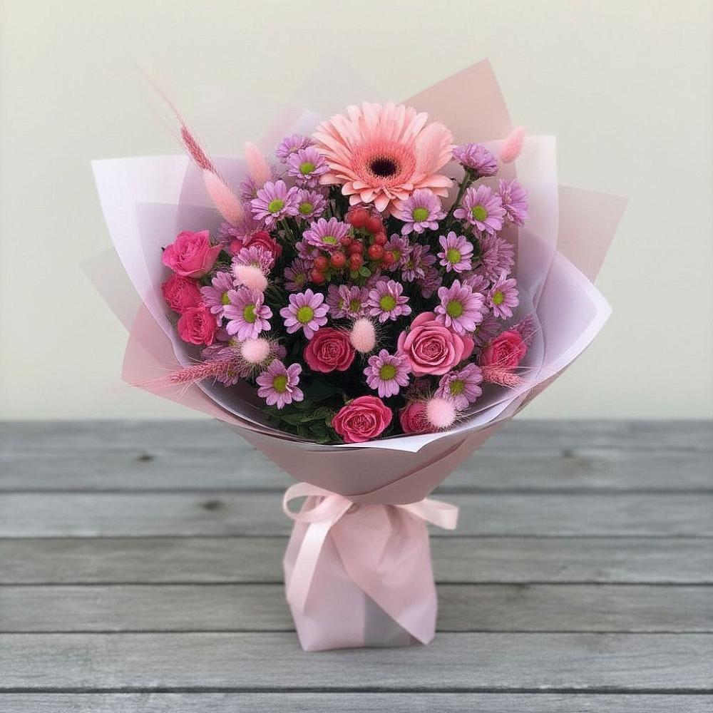Букет цветов из: Розы, Герберы и Хризантемы в Чкаловске