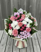 Букет цветов из:  Альстромерии, Гвоздики, Розы и Хризантемы в Чкаловске