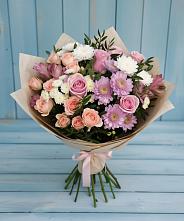 Букет цветов из:  Хризантемы, Розы и Альстромерии в Чкаловске