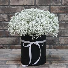 Цветочная композиция из Гипсофила в шляпной коробке в Чкаловске