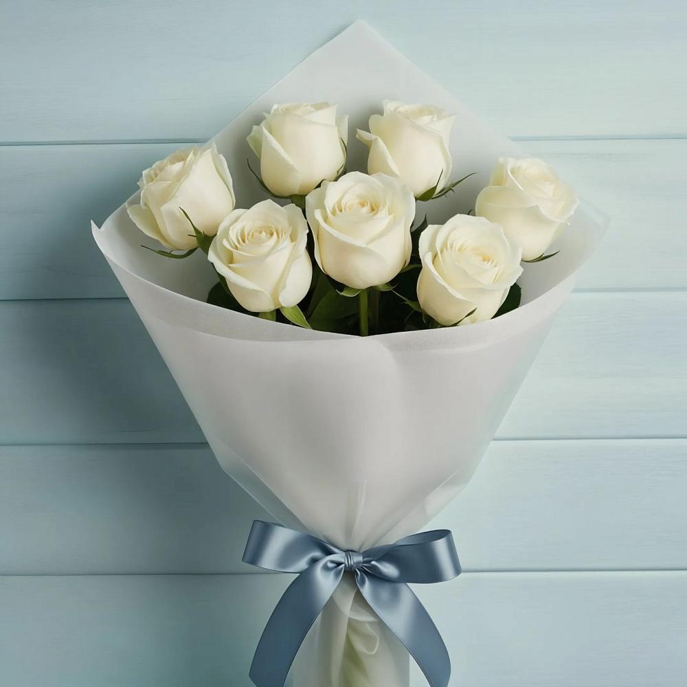 Букет 7 Белых роз Эдлесс Лав в Чкаловске